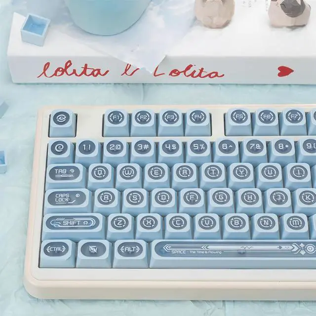Alt view image 6 of 7 - Shine Through Keycaps PC+PBT Frosted Translucent Keycaps Cat Eye Design Similar Cherry Profile Full Size 135 Keys Cap Set for Cherry MX Switches Mechanical Gaming Keyboard DIY (Blue)