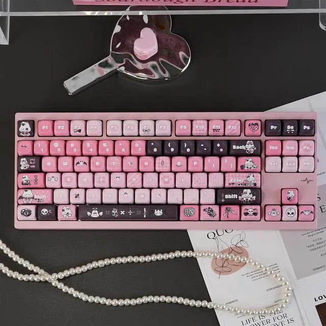 Alt view image 3 of 7 - Black Pink Keycaps,Cute Bunny MOA Profile Creamy Pink Keycaps Set Dye Sublimation PBT Keycap 132 Keys Full Size Custom Key Cap for Cherry MX Switch 75% 60% Mechanical Gaming Keyboard