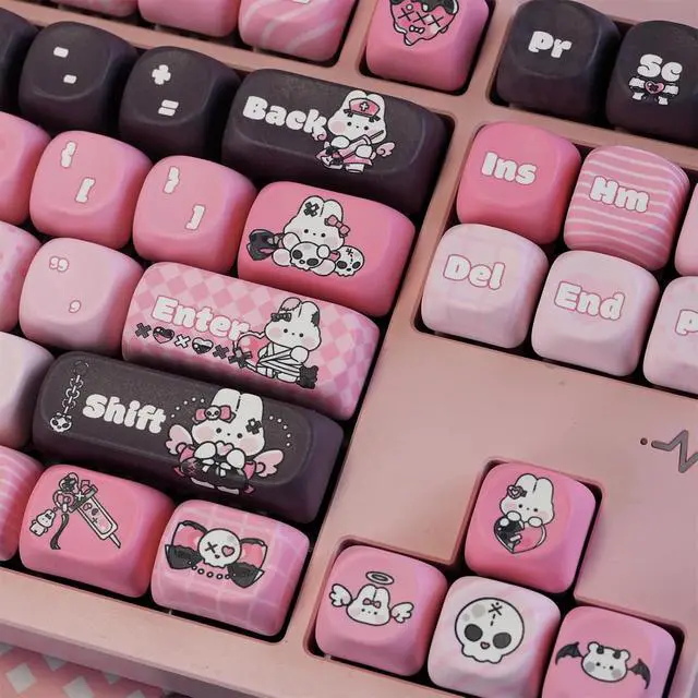 Alt view image 5 of 7 - Black Pink Keycaps,Cute Bunny MOA Profile Creamy Pink Keycaps Set Dye Sublimation PBT Keycap 132 Keys Full Size Custom Key Cap for Cherry MX Switch 75% 60% Mechanical Gaming Keyboard