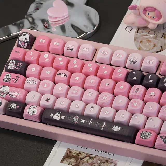 Alt view image 7 of 7 - Black Pink Keycaps,Cute Bunny MOA Profile Creamy Pink Keycaps Set Dye Sublimation PBT Keycap 132 Keys Full Size Custom Key Cap for Cherry MX Switch 75% 60% Mechanical Gaming Keyboard