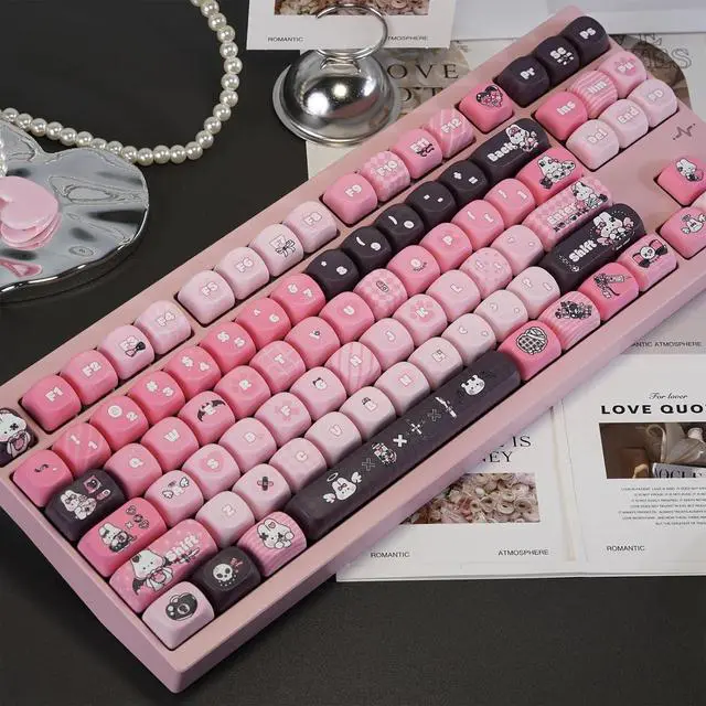 Alt view image 6 of 7 - Black Pink Keycaps,Cute Bunny MOA Profile Creamy Pink Keycaps Set Dye Sublimation PBT Keycap 132 Keys Full Size Custom Key Cap for Cherry MX Switch 75% 60% Mechanical Gaming Keyboard