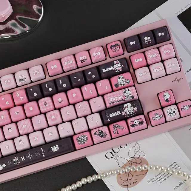 Alt view image 4 of 7 - Black Pink Keycaps,Cute Bunny MOA Profile Creamy Pink Keycaps Set Dye Sublimation PBT Keycap 132 Keys Full Size Custom Key Cap for Cherry MX Switch 75% 60% Mechanical Gaming Keyboard