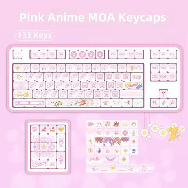 Alt view image 2 of 7 - Cute Keycaps Set,MOA Profile Creamy Pink Keycaps Kawaii Japanese Anime Dye Sublimation PBT Keycap 133 Keys Full Size Custom Key Cap for Cherry MX Switch 75% 60% Mechanical Gaming Keyboard