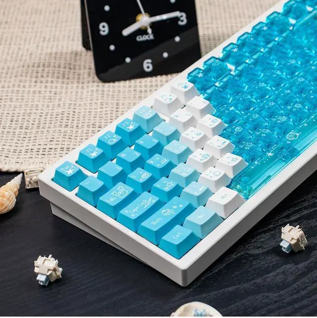Main image of Transparent Gradient Keycaps,Cherry Profile Clear PBT+PC Keycaps Shine Through 150 Keys Full Size Key Cap Set for Cherry MX Switches Mechanical Gaming Keyboard DIY (Sea-Blue)