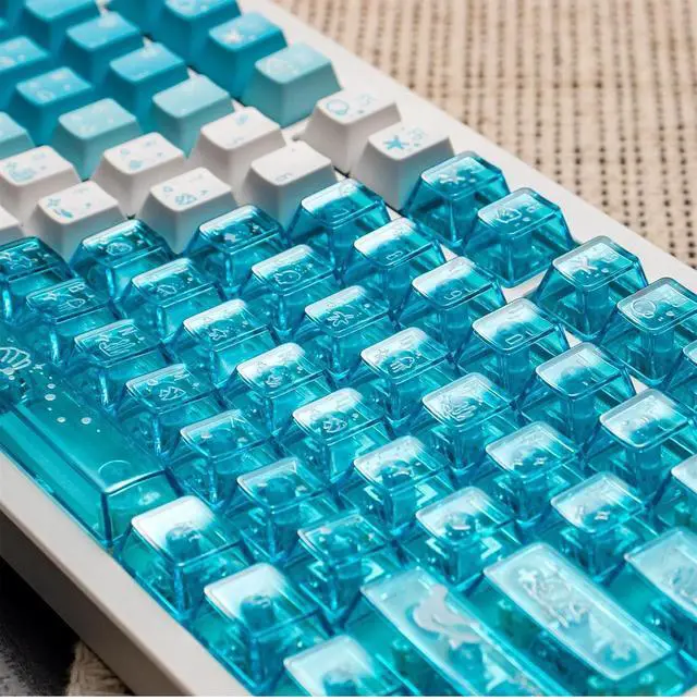 Alt view image 4 of 7 - Transparent Gradient Keycaps,Cherry Profile Clear PBT+PC Keycaps Shine Through 150 Keys Full Size Key Cap Set for Cherry MX Switches Mechanical Gaming Keyboard DIY (Sea-Blue)