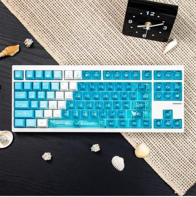 Alt view image 2 of 7 - Transparent Gradient Keycaps,Cherry Profile Clear PBT+PC Keycaps Shine Through 150 Keys Full Size Key Cap Set for Cherry MX Switches Mechanical Gaming Keyboard DIY (Sea-Blue)