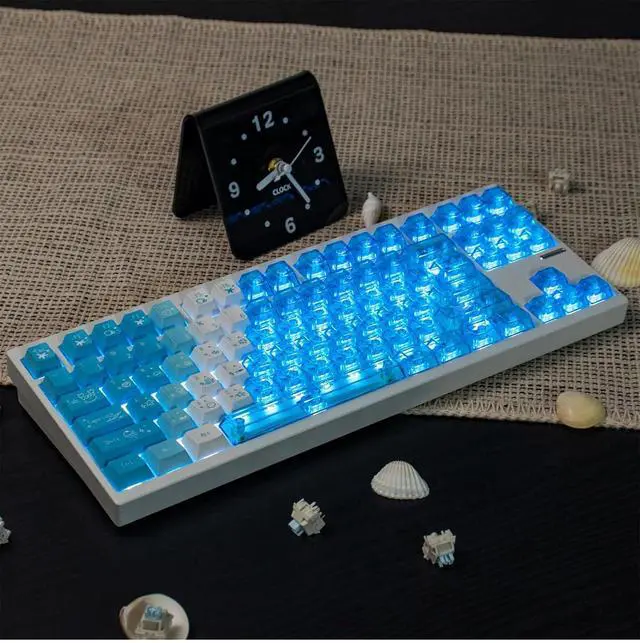 Alt view image 5 of 7 - Transparent Gradient Keycaps,Cherry Profile Clear PBT+PC Keycaps Shine Through 150 Keys Full Size Key Cap Set for Cherry MX Switches Mechanical Gaming Keyboard DIY (Sea-Blue)