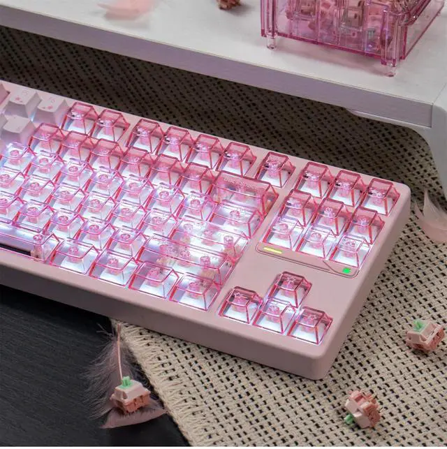 Alt view image 4 of 7 - Transparent Gradient Keycaps,Cherry Profile Clear PBT+PC Keycaps Shine Through 150 Keys Full Size Key Cap Set for Cherry MX Switches Mechanical Gaming Keyboard DIY (Strawberry-Pink)
