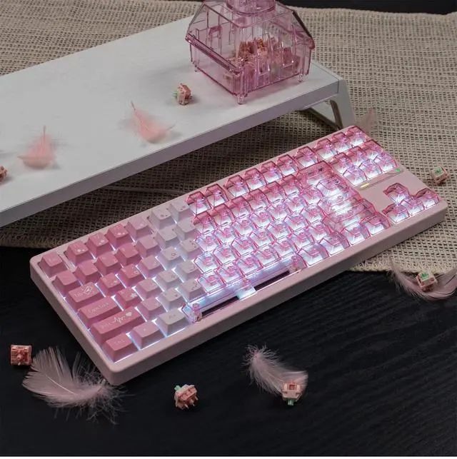 Alt view image 3 of 7 - Transparent Gradient Keycaps,Cherry Profile Clear PBT+PC Keycaps Shine Through 150 Keys Full Size Key Cap Set for Cherry MX Switches Mechanical Gaming Keyboard DIY (Strawberry-Pink)