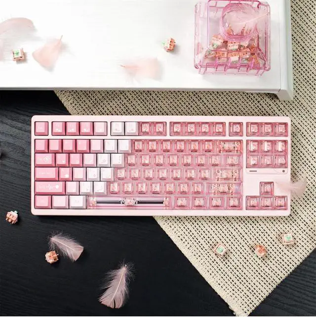 Alt view image 5 of 7 - Transparent Gradient Keycaps,Cherry Profile Clear PBT+PC Keycaps Shine Through 150 Keys Full Size Key Cap Set for Cherry MX Switches Mechanical Gaming Keyboard DIY (Strawberry-Pink)