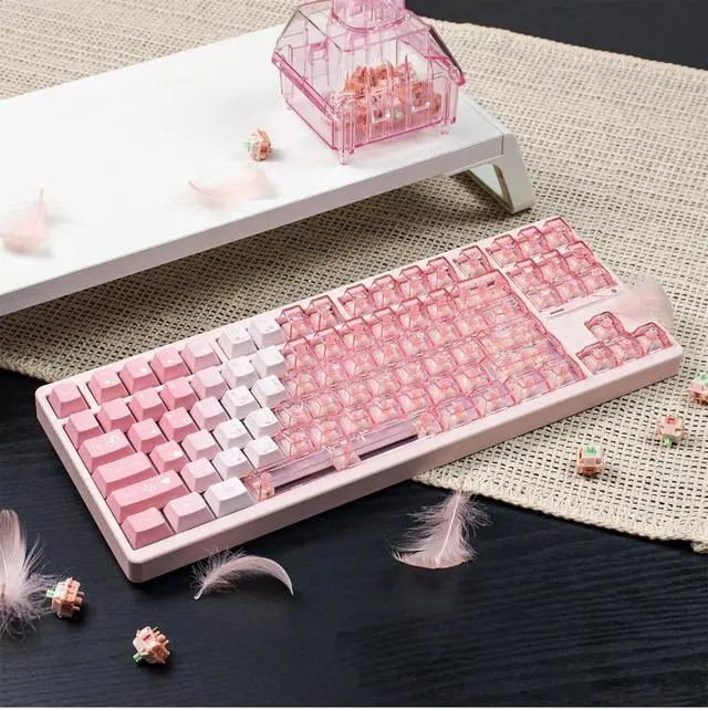 Alt view image 6 of 7 - Transparent Gradient Keycaps,Cherry Profile Clear PBT+PC Keycaps Shine Through 150 Keys Full Size Key Cap Set for Cherry MX Switches Mechanical Gaming Keyboard DIY (Strawberry-Pink)