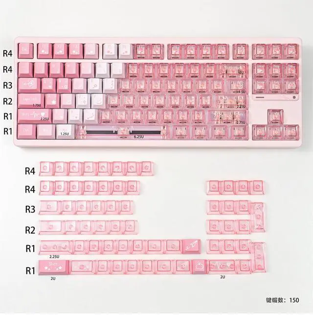 Alt view image 7 of 7 - Transparent Gradient Keycaps,Cherry Profile Clear PBT+PC Keycaps Shine Through 150 Keys Full Size Key Cap Set for Cherry MX Switches Mechanical Gaming Keyboard DIY (Strawberry-Pink)