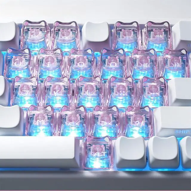 Main image of Cute Cat Shape Keycaps,Mao Profile 21Keys Heart-Shaped PC Transparent Keycaps RGB Backlit Custom Keycaps Set for Cherry MX Switches Mechanical Gaming Keyboard DIY (Pink)