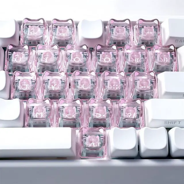 Alt view image 2 of 7 - Cute Cat Shape Keycaps,Mao Profile 21Keys Heart-Shaped PC Transparent Keycaps RGB Backlit Custom Keycaps Set for Cherry MX Switches Mechanical Gaming Keyboard DIY (Pink)