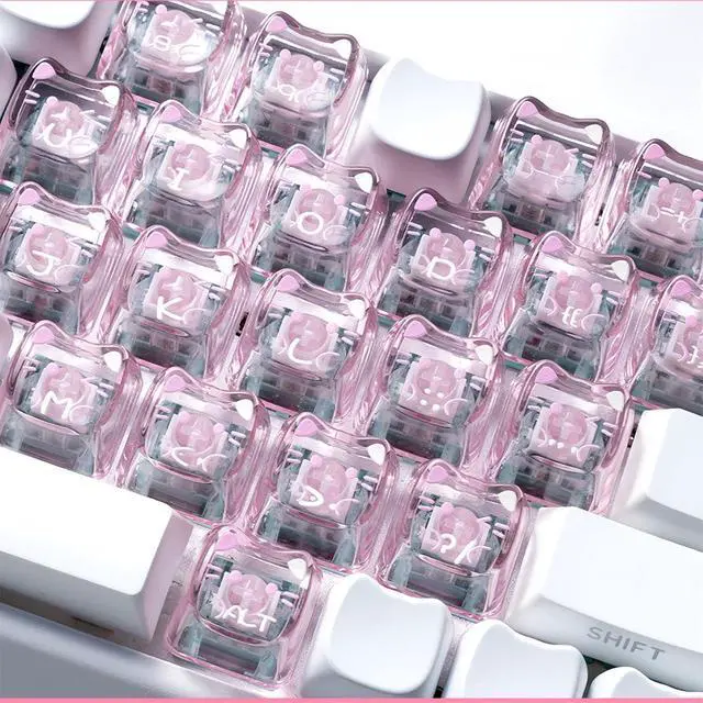 Alt view image 3 of 7 - Cute Cat Shape Keycaps,Mao Profile 21Keys Heart-Shaped PC Transparent Keycaps RGB Backlit Custom Keycaps Set for Cherry MX Switches Mechanical Gaming Keyboard DIY (Pink)
