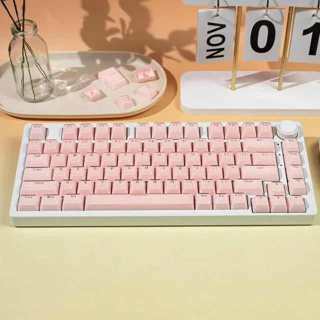 Alt view image 2 of 7 - Crystal Jelly Keycaps,Pink Shine Through Custom Translucent Keycaps 136 Keys MDA Profile Full Size Keycap Set for 61/68/84/87/98/100 Cherry MX Mechanical Gaming Keyboard DIY (Pink)