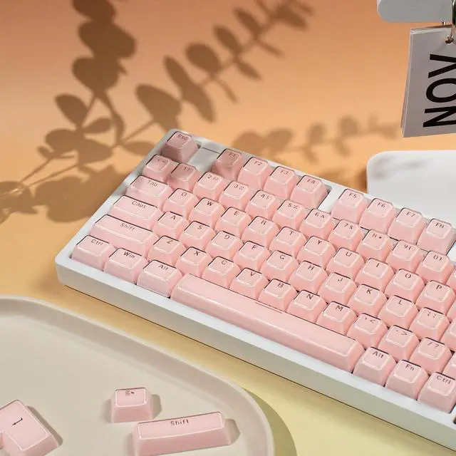 Alt view image 3 of 7 - Crystal Jelly Keycaps,Pink Shine Through Custom Translucent Keycaps 136 Keys MDA Profile Full Size Keycap Set for 61/68/84/87/98/100 Cherry MX Mechanical Gaming Keyboard DIY (Pink)