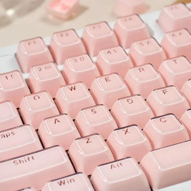Alt view image 5 of 7 - Crystal Jelly Keycaps,Pink Shine Through Custom Translucent Keycaps 136 Keys MDA Profile Full Size Keycap Set for 61/68/84/87/98/100 Cherry MX Mechanical Gaming Keyboard DIY (Pink)