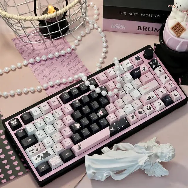 Alt view image 2 of 7 - Black and Pink Keycaps,Cute Cat Aesthetic Rose Custom Gradient Keycaps Set Cherry Profile Dye Sublimation PBT Keycaps for Cherry MX Switches 60% 75% 100% Mechanical Gaming Keyboard (131 Keys)