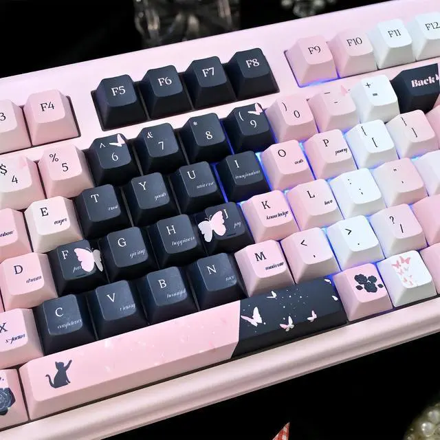 Alt view image 7 of 7 - Black and Pink Keycaps,Cute Cat Aesthetic Rose Custom Gradient Keycaps Set Cherry Profile Dye Sublimation PBT Keycaps for Cherry MX Switches 60% 75% 100% Mechanical Gaming Keyboard (131 Keys)