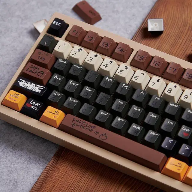 Alt view image 3 of 7 - Retro PBT Keycaps,Cherry Profile Dye-Sub Keycaps 75 Percent 129 Keys Custom Keycaps Set for 60% 65% 70% 100Percent Full Size Cherry MX Switch ANSI Layout Mechanical Gaming Keyboard (Love-Story)
