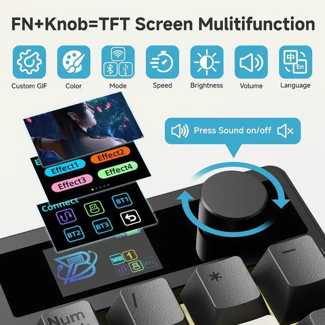 Alt view image 2 of 7 - X BOYI TD31Pro Mechanical Numpad,Hot Swap Number Pad Keyboard with Screen&Knob Wireless BT5.0/2.4G/USB-C Wired Numeric Keypad Gasket RGB Gaming Numpad Mini Keyboard for PC/Laptop (Black)