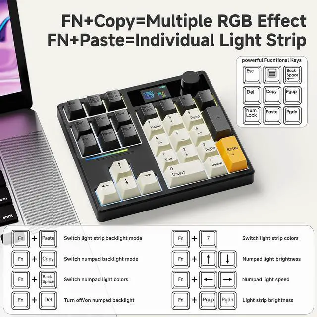 Alt view image 3 of 7 - X BOYI TD31Pro Mechanical Numpad,Hot Swap Number Pad Keyboard with Screen&Knob Wireless BT5.0/2.4G/USB-C Wired Numeric Keypad Gasket RGB Gaming Numpad Mini Keyboard for PC/Laptop (Black)