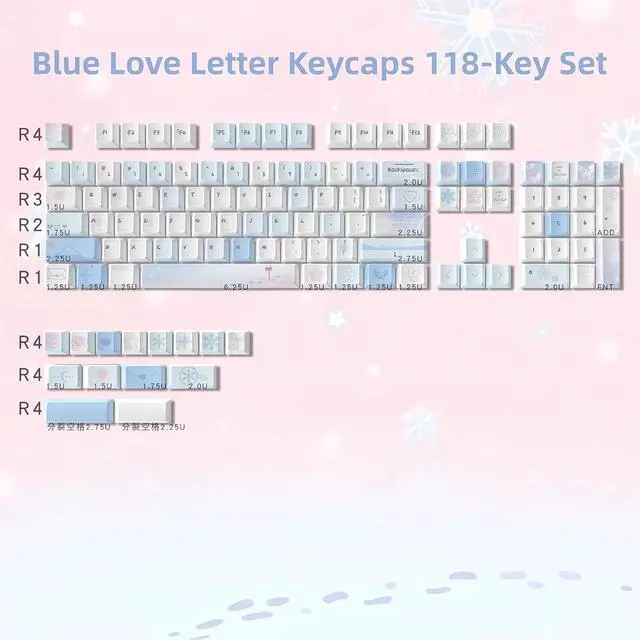 Alt view image 6 of 7 - Cute Keycaps,Creamy Style Blue Keycaps Dye Sublimation Thick PBT Custom Keycap Cherry Profile 118 Keys Full Size Keycap Set for Cherry MX Switch 60% 75% Mechanical Gaming Keyboard (Love Letter)