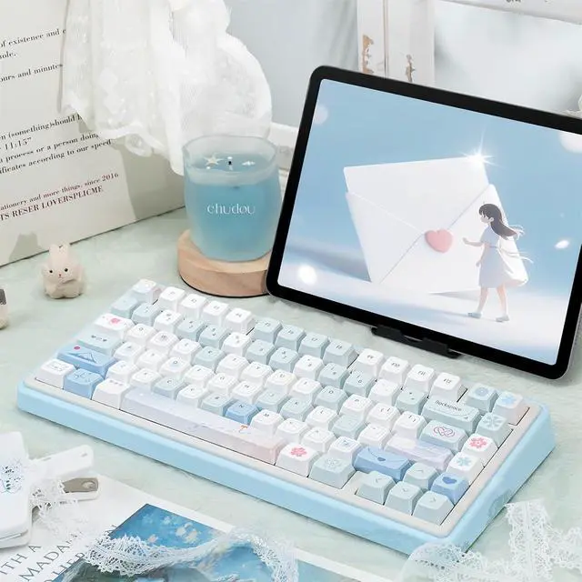 Alt view image 2 of 7 - Cute Keycaps,Creamy Style Blue Keycaps Dye Sublimation Thick PBT Custom Keycap Cherry Profile 118 Keys Full Size Keycap Set for Cherry MX Switch 60% 75% Mechanical Gaming Keyboard (Love Letter)