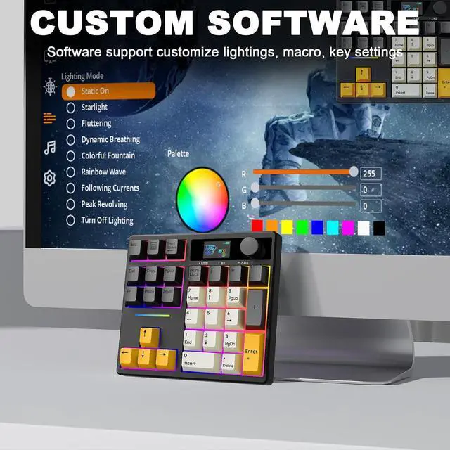 Alt view image 5 of 7 - X BOYI TD31Pro Mechanical Numpad,Hot Swap Number Pad Keyboard with Screen&Knob Wireless BT5.0/2.4G/USB-C Wired Numeric Keypad Gasket RGB Gaming Numpad Mini Keyboard for PC/Laptop (Black)