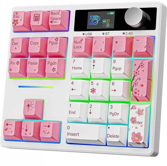 Main image of X BOYI TD31Pro Mechanical Number Pad,Hot Swap Gasket Mechanical Numeric Keypad with Knob&Screen Wireless BT5.0/2.4G/Type-C Wired RGB Gaming Numpad Programmable for Win/Mac (Pink Cherry Blossom)