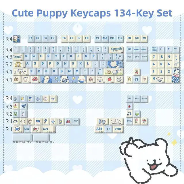 Alt view image 6 of 7 - Cute Dog Keycaps,Creamy Style Blue Keycaps Dye Sublimation Thick PBT Custom Keycap Cherry Profile 134 Keys Full Size Keycap Set for Cherry MX Switch 60% 75% Mechanical Gaming Keyboard (Puppy)
