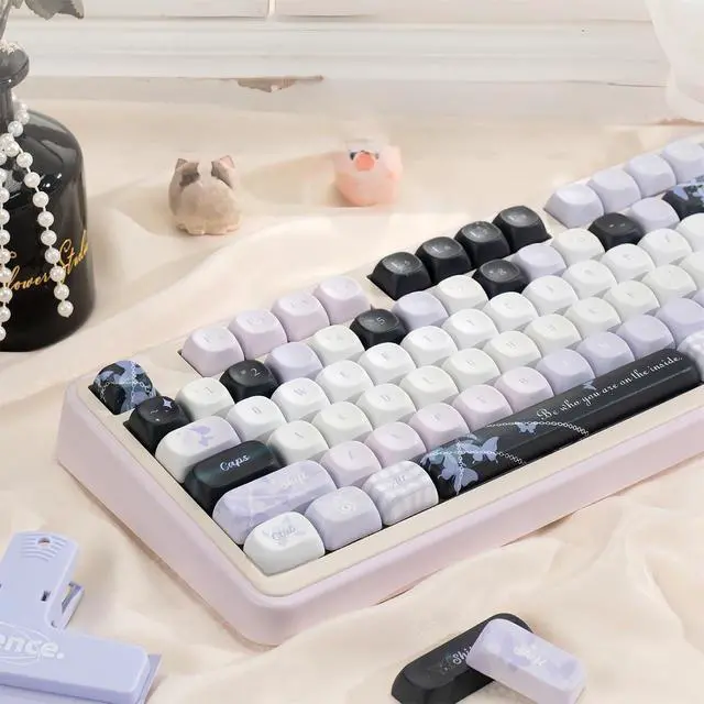 Alt view image 2 of 7 - Purple Butterfly Keycaps,MOA Profile Cute Custom Keycaps Dye Sublimation PBT Keycap 134 Keys Full Size Keycap Set for Cherry MX Switches 60% 75% 100% Mechanical Gaming Keyboard DIY