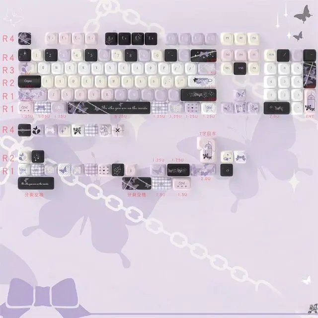 Alt view image 5 of 7 - Purple Butterfly Keycaps,MOA Profile Cute Custom Keycaps Dye Sublimation PBT Keycap 134 Keys Full Size Keycap Set for Cherry MX Switches 60% 75% 100% Mechanical Gaming Keyboard DIY