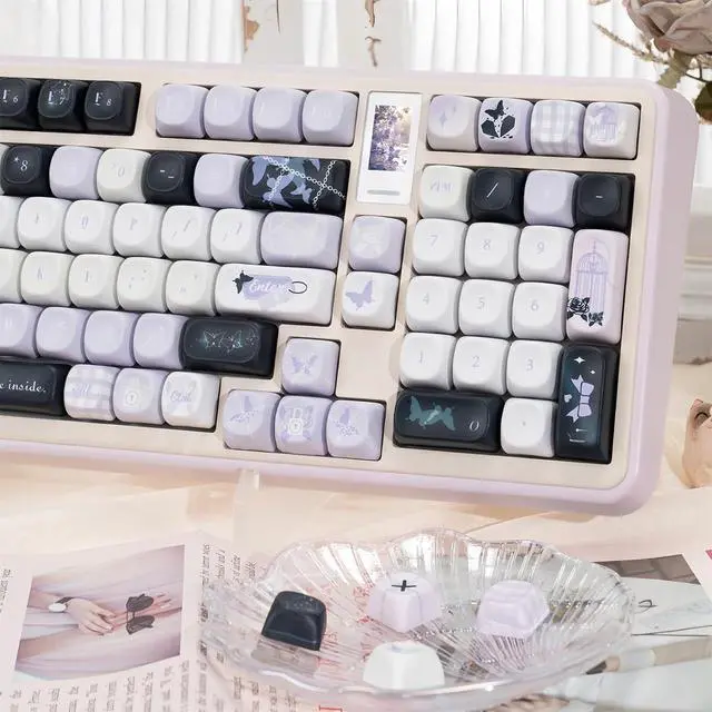 Alt view image 6 of 7 - Purple Butterfly Keycaps,MOA Profile Cute Custom Keycaps Dye Sublimation PBT Keycap 134 Keys Full Size Keycap Set for Cherry MX Switches 60% 75% 100% Mechanical Gaming Keyboard DIY