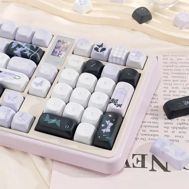 Alt view image 7 of 7 - Purple Butterfly Keycaps,MOA Profile Cute Custom Keycaps Dye Sublimation PBT Keycap 134 Keys Full Size Keycap Set for Cherry MX Switches 60% 75% 100% Mechanical Gaming Keyboard DIY