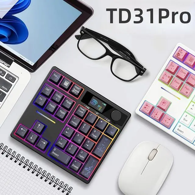 Alt view image 2 of 7 - X BOYI TD31Pro Mechanical Number Pad,Hot Swap Gasket Mechanical Numeric Keypad with Knob&Screen Wireless BT5.0/2.4G/Type-C Wired RGB Gaming Numpad Programmable for Win/Mac (Black Moon-Star)