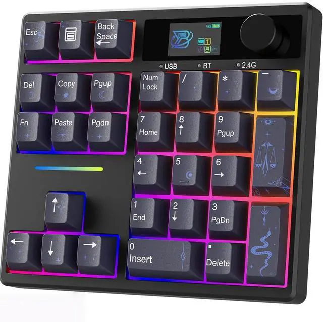 Main image of X BOYI TD31Pro Mechanical Number Pad,Hot Swap Gasket Mechanical Numeric Keypad with Knob&Screen Wireless BT5.0/2.4G/Type-C Wired RGB Gaming Numpad Programmable for Win/Mac (Black Moon-Star)