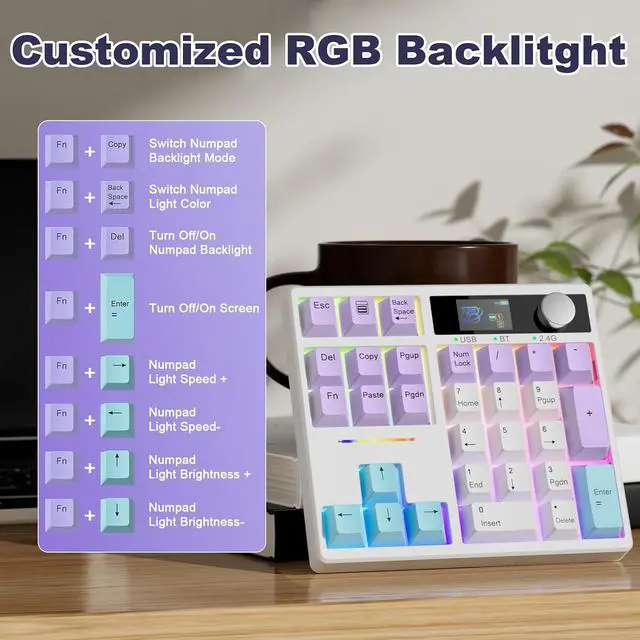 Alt view image 7 of 7 - X BOYI TD31Pro Number Pad Keyboard,Hot Swap Mechanical Numeric Keypad with Knob& Screen Wireless BT5.0/2.4G/Type-C Wired Numpad with RGB Gasket Structure Programmable for Win/Mac/Gaming (Purple)