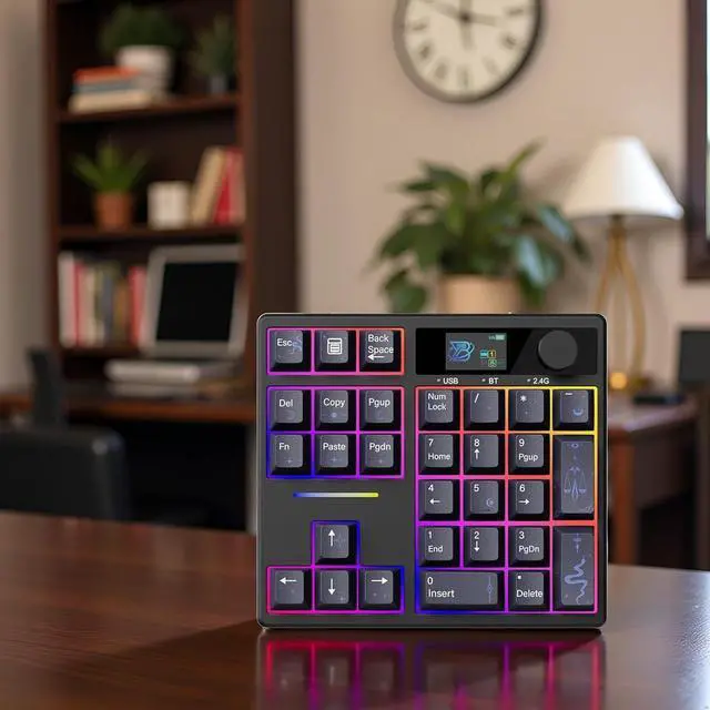 Alt view image 7 of 7 - X BOYI TD31Pro Mechanical Number Pad,Hot Swap Gasket Mechanical Numeric Keypad with Knob&Screen Wireless BT5.0/2.4G/Type-C Wired RGB Gaming Numpad Programmable for Win/Mac (Black Moon-Star)