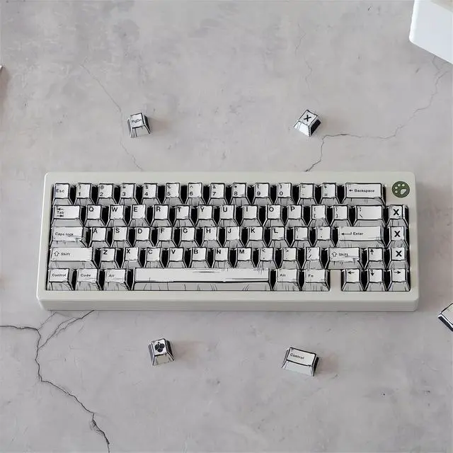 Alt view image 2 of 7 - Custom Anime Keycaps,Japanese Manga Theme Retro Keycaps Dye Sub PBT Keycap Cherry Profile 151 Keys Set for Cherry MX Switch 60% 65% TKL Full Size Mechanical Gaming Keyboard DIY (Black-White)