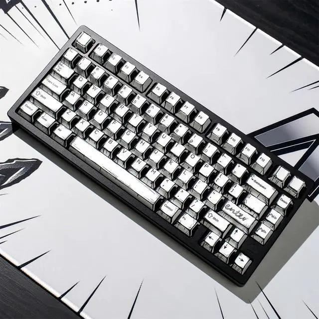 Alt view image 5 of 7 - Custom Anime Keycaps,Japanese Manga Theme Retro Keycaps Dye Sub PBT Keycap Cherry Profile 151 Keys Set for Cherry MX Switch 60% 65% TKL Full Size Mechanical Gaming Keyboard DIY (Black-White)