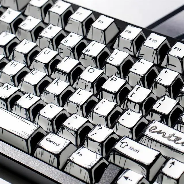 Alt view image 6 of 7 - Custom Anime Keycaps,Japanese Manga Theme Retro Keycaps Dye Sub PBT Keycap Cherry Profile 151 Keys Set for Cherry MX Switch 60% 65% TKL Full Size Mechanical Gaming Keyboard DIY (Black-White)