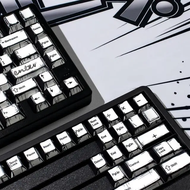 Alt view image 7 of 7 - Custom Anime Keycaps,Japanese Manga Theme Retro Keycaps Dye Sub PBT Keycap Cherry Profile 151 Keys Set for Cherry MX Switch 60% 65% TKL Full Size Mechanical Gaming Keyboard DIY (Black-White)