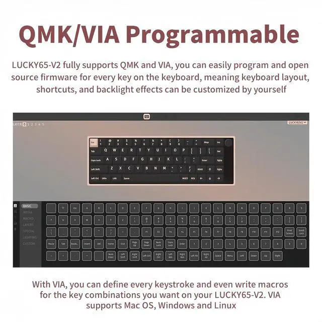 Alt view image 4 of 7 - LUCKY65 V2 Aluminum CNC Quick Release Keyboard,QMK/VIA 65% Tri-Mode USB-C Wired/BT5.0/2.4GHz Wireless Mechanical Keyboard Custom Hot Swappable Gasket RGB Gaming Keyboards for PC/Mac (Pink)