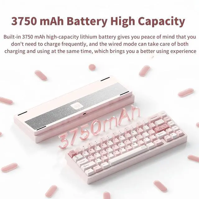 Alt view image 6 of 7 - LUCKY65 V2 Aluminum CNC Quick Release Keyboard,QMK/VIA 65% Tri-Mode USB-C Wired/BT5.0/2.4GHz Wireless Mechanical Keyboard Custom Hot Swappable Gasket RGB Gaming Keyboards for PC/Mac (Pink)