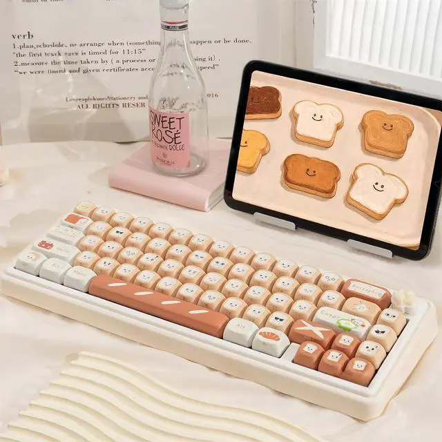 Alt view image 3 of 7 - MOA Profile Cute Keycaps,PBT Dye-Sub Side Printed Keycaps Custom Keycap Set 134 Keys Full Size Keycap for Cherry MX Switches Mechanical Keyboard DIY Kawaii Key Caps (Toast-Bread)