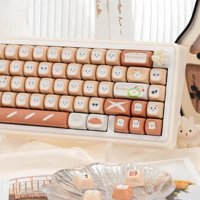 Alt view image 6 of 7 - MOA Profile Cute Keycaps,PBT Dye-Sub Side Printed Keycaps Custom Keycap Set 134 Keys Full Size Keycap for Cherry MX Switches Mechanical Keyboard DIY Kawaii Key Caps (Toast-Bread)