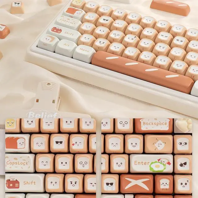 Alt view image 5 of 7 - MOA Profile Cute Keycaps,PBT Dye-Sub Side Printed Keycaps Custom Keycap Set 134 Keys Full Size Keycap for Cherry MX Switches Mechanical Keyboard DIY Kawaii Key Caps (Toast-Bread)