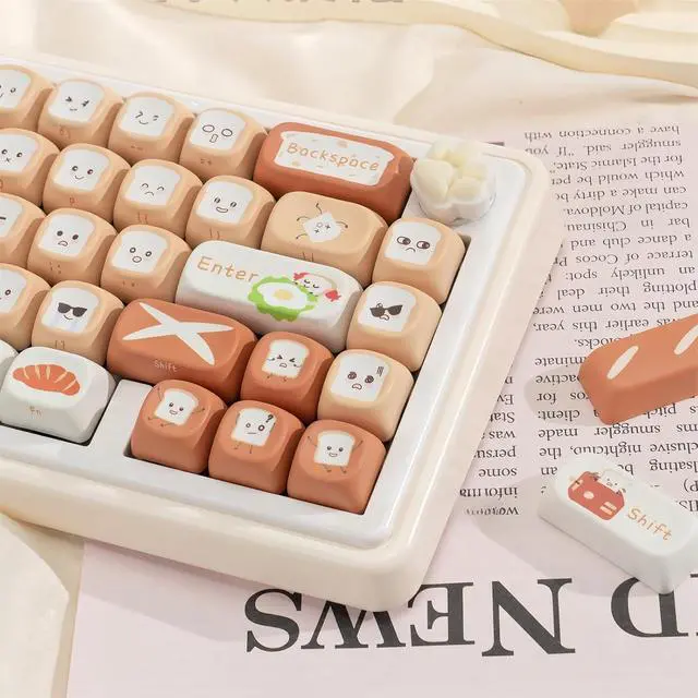 Alt view image 2 of 7 - MOA Profile Cute Keycaps,PBT Dye-Sub Side Printed Keycaps Custom Keycap Set 134 Keys Full Size Keycap for Cherry MX Switches Mechanical Keyboard DIY Kawaii Key Caps (Toast-Bread)